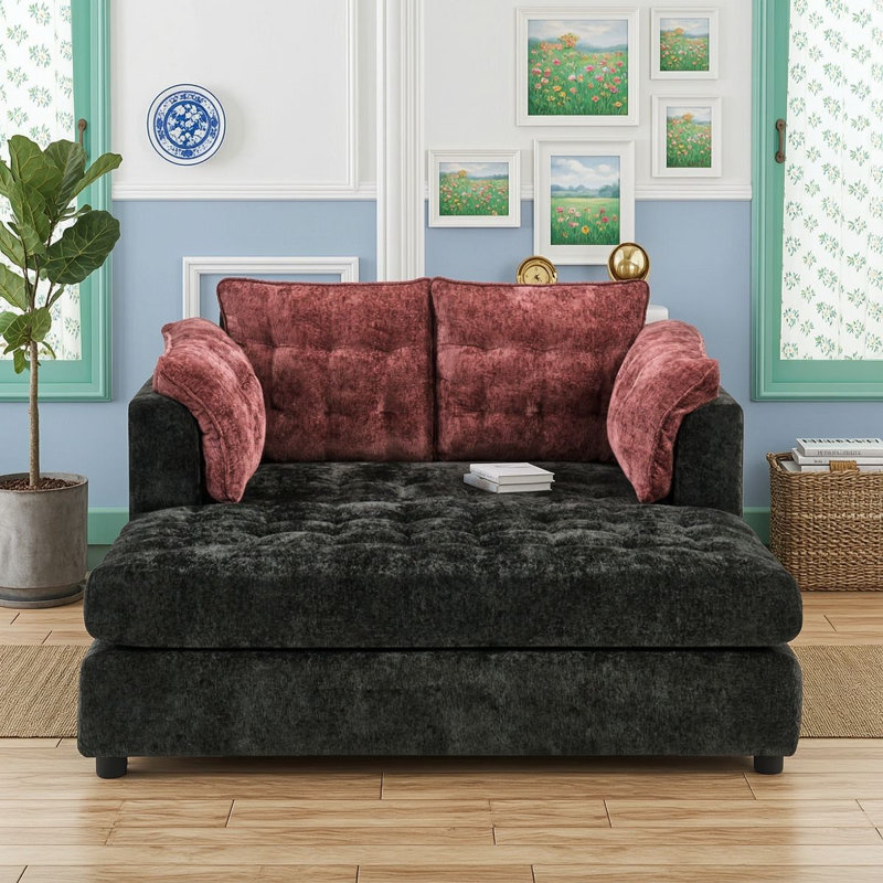 Sofa méridienne à deux places, Red Black