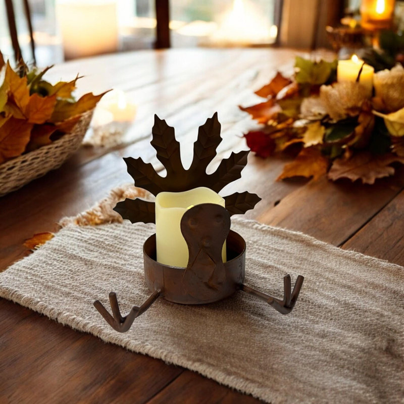 Fall Turkey Rusty Tealight Holder, 3.5"H x 3.5" W x 2"D