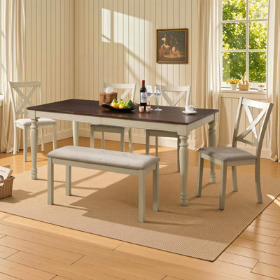 Deral 6-Piece Farmhouse Solid Wood Dining Table Set with Bench by Gracie Oaks