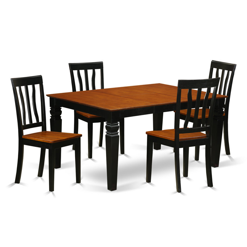 L'ensemble 5 pièces de table et chaises de cuisine comprend une table de salle à manger rectangulaire avec rallonge papillon et 4 chaises, noir et cerise