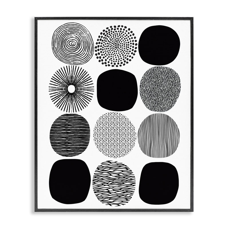 «Black & White» à motif de cercles, estampe numérique par Lisa Nohren, Giclée encadrée noir minuit, H 14 po x l 11 po