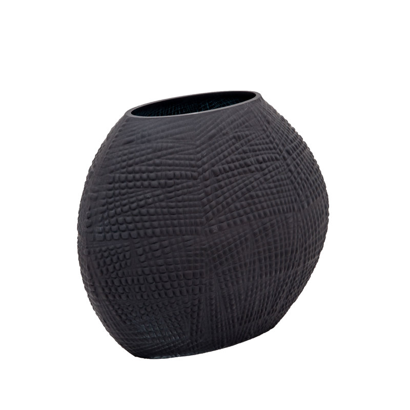 Handmade Glass Table Vase, 8" H x 10" W x 5" D, Black