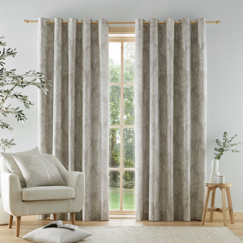 Alder Trees Lined Eyelet Curtains, Brown, 117 W x 183 D cm