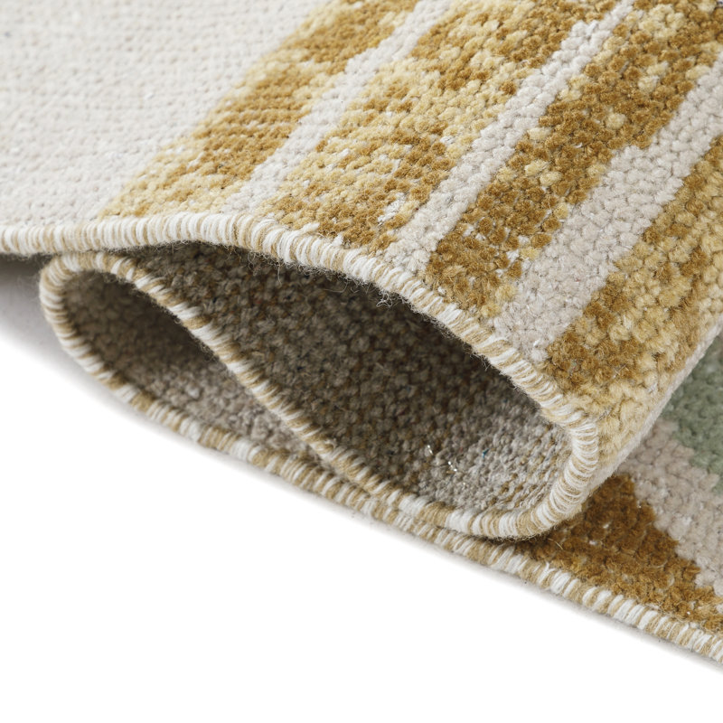 Crescent Rug: Modernist Hand Knotted Rug in Natural/Yellow, Rectange 5' x 8'