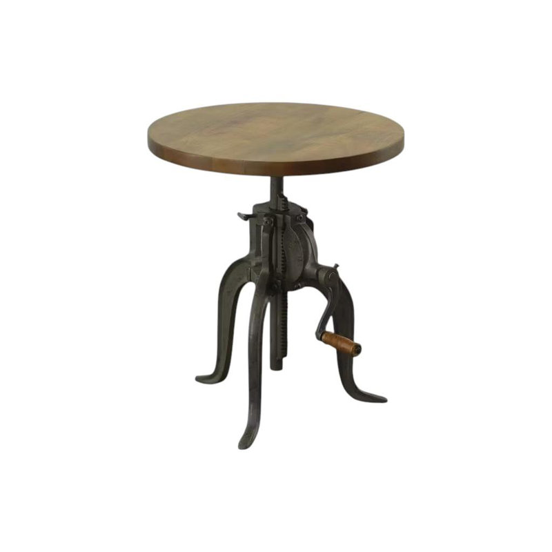 Neche Solid Wood Pedestal End Table, Industrial, Harvest Oak