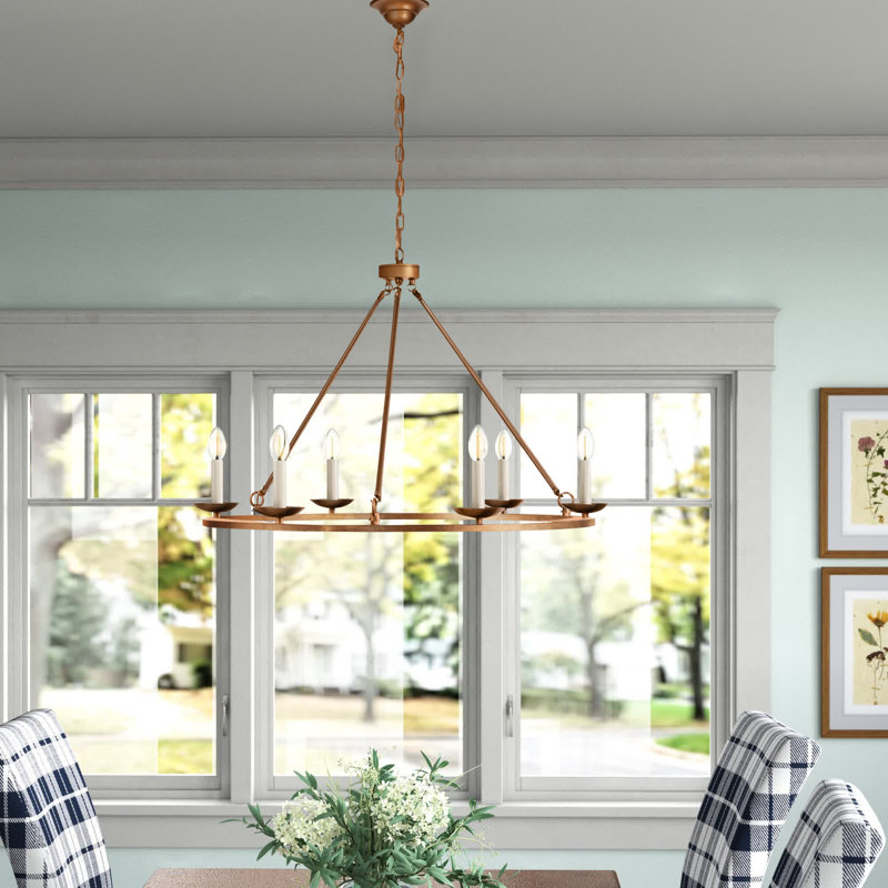 Pickensville 6 - Light Steel Dimmable Wagon Wheel Chandelier, 23.25" H x 32.4" W x 32.4" D, Burnished Nickel