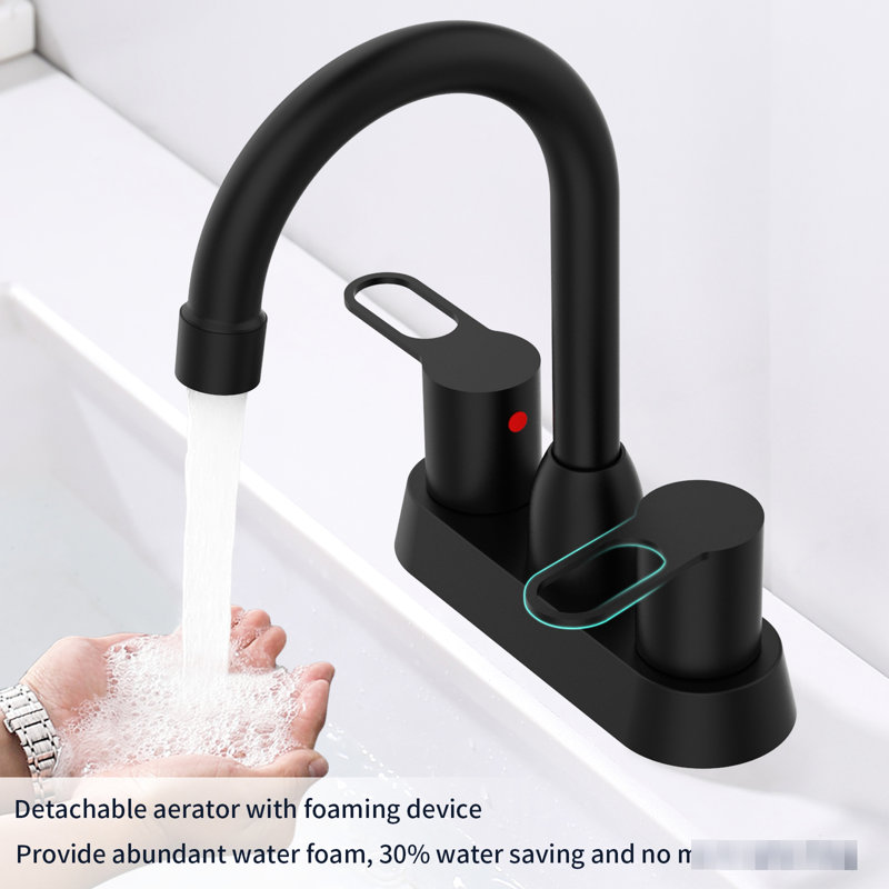 2 robinets de salle de bain noir mat pour lavabo. Hauteur de 8,26 po, bec de 5,11 po, portée de 4,68 po. Structure en plastique de laiton massif, poignées en acier inoxydable. Installation rapide en 30 minutes. Installation sur le pont. Pile non nécessaire