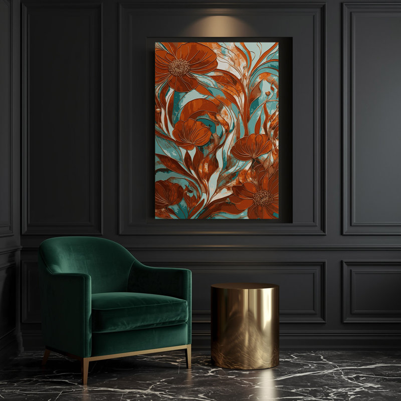 «Abstract Florals 18», art mural sur toile brune, H 30 po x l 20 po
