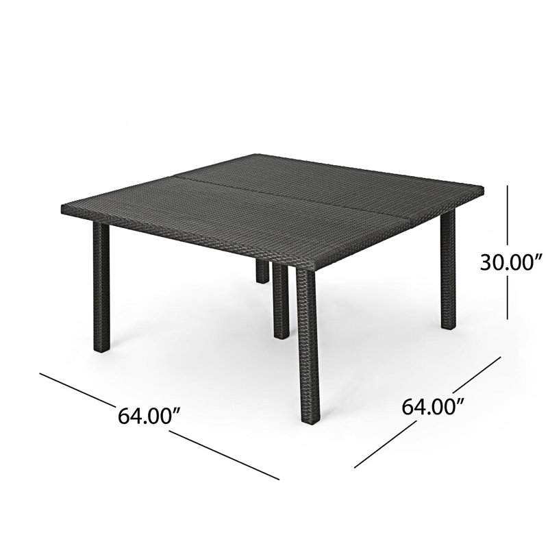Voline 64" Square Wicker/Rattan Dining Table - Perfect For Outdoor Hosting And Entertaining, Grey