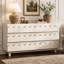 Commode ivoire de 60 pouces à 6 tiroirs avec façade ondulée, meuble télé moderne et armoire de rangement pour chambre à coucher