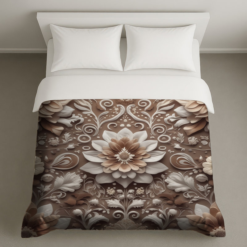 Housses de couette à motif floral complexe, Grand lit