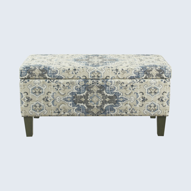 Grand banc de rangement décoratif de 36 po de largeur Chantrell, Médaillon antique bleu et crème