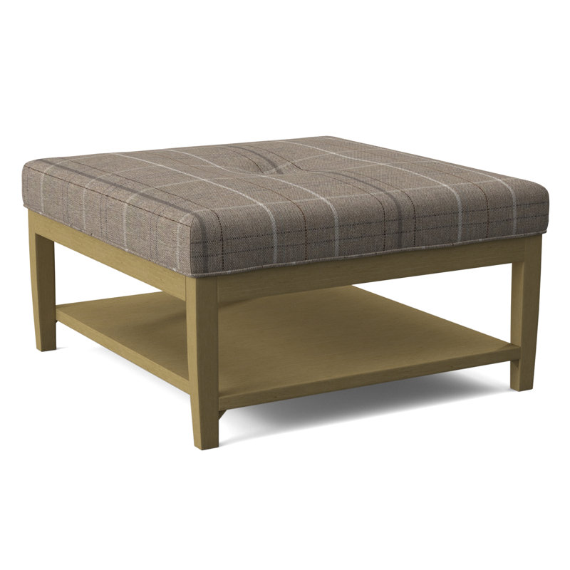 Hammond Square Ottoman, Antique Black Finish, Taupe Plaid; 0126-73