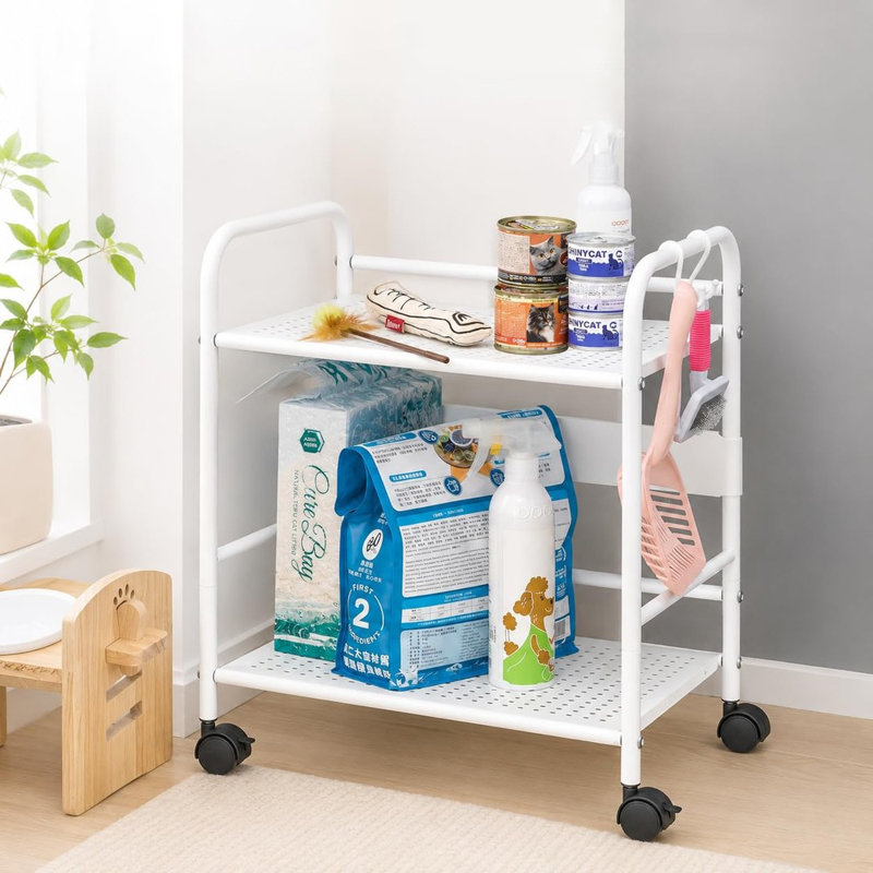 Chariot roulant compact en métal à 2 niveaux, organisateur de rangement mobile sous bureau avec roulettes