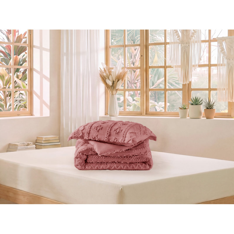 Ensemble d'édredon touffeté Boho, Grand lit, Rose grisâtre