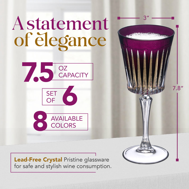 Colored Wine Glasses - Set of 6 Wine Goblets - Glassware - Water Goblets - 7.5 oz, Amethyst