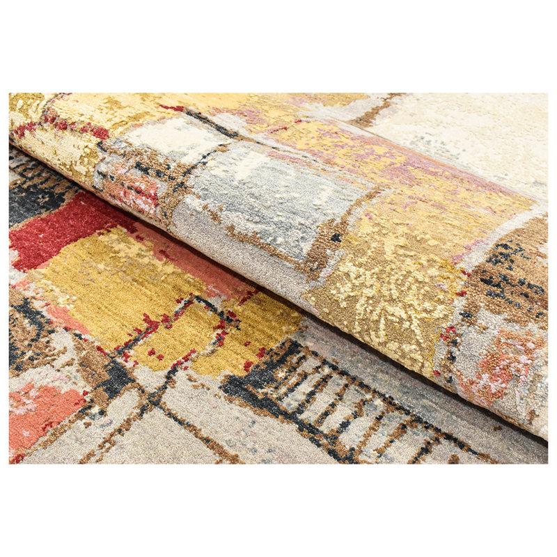 Hand Woven Silk and Wool Abstract Area Rug, Rectangle 8' x 10'