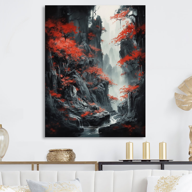 Décoration murale florale en métal rouge avec érable japonais japonais II, H 20 po x l 12 po x P 1 po