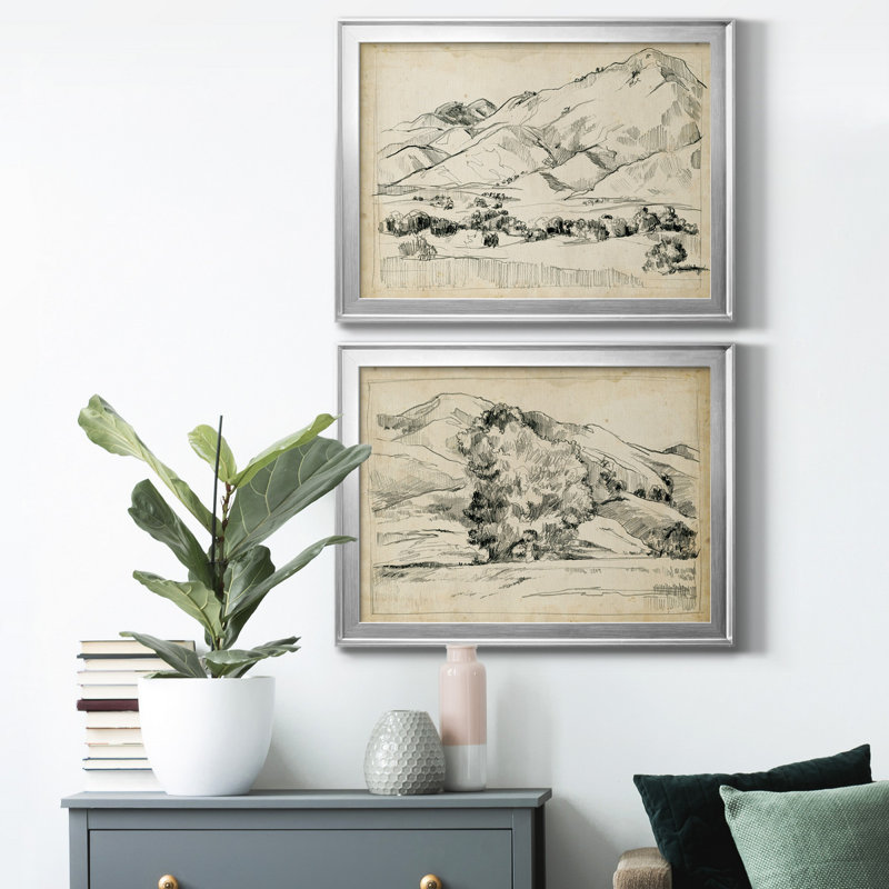 Montagne croquis I - ensemble de 2 reproductions de cadres photo, Papier argenté, H 42,5 po x l 61 po x P 1 po