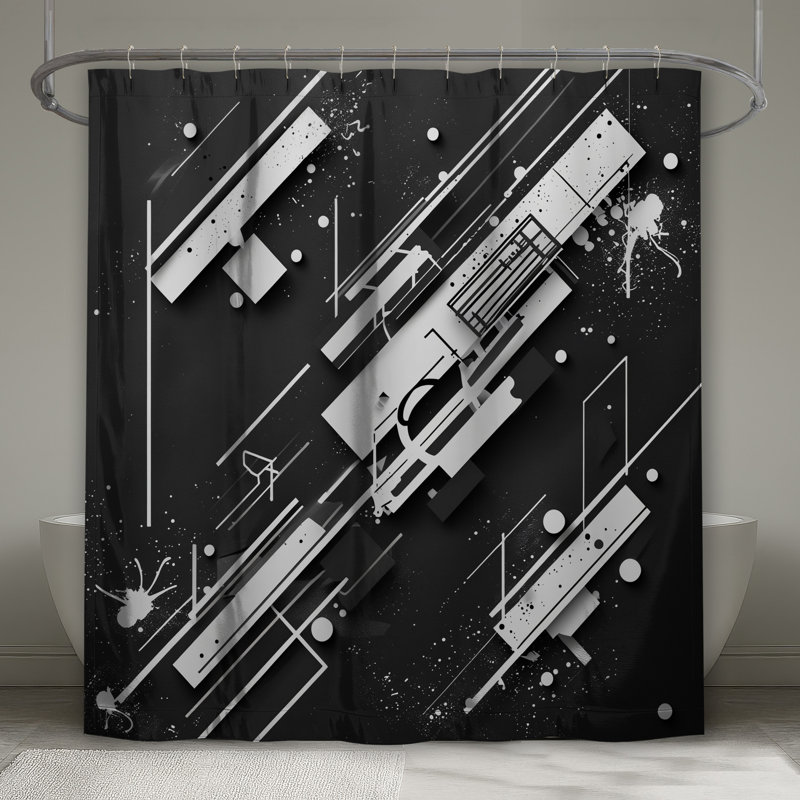 Rideaux de douche noir et blanc à motif abstrait, 70in W x 93in H