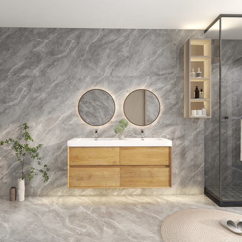 Ensemble de meuble-lavabo double 59 po, Chêne