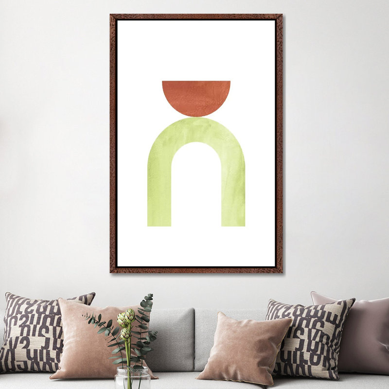 Mid Century Modern Shapes by Whales Way - Painting on Canvas, 152.4cm H x 101.6cm W x 3.81cm D, Classic Brown Wood Framed
