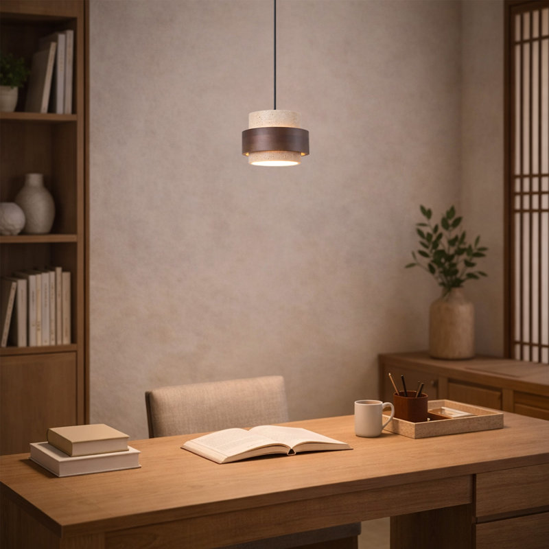Luminaire suspendu en travertin de style japonais avec finition en noyer, plafonnier moderne Wabi-Sabi pour îlot de cuisine, prise de courant E26, 110V