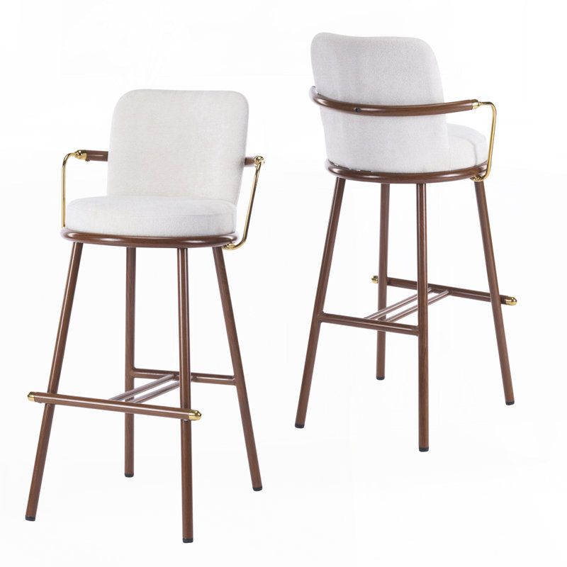 Tabouret de bar d'intérieur rembourré avec structure en métal et finition noyer, ensemble de 2