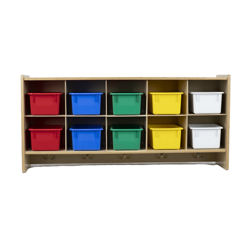 Birch Wood Wall Mount Cubby Storage with Colorful Bins
