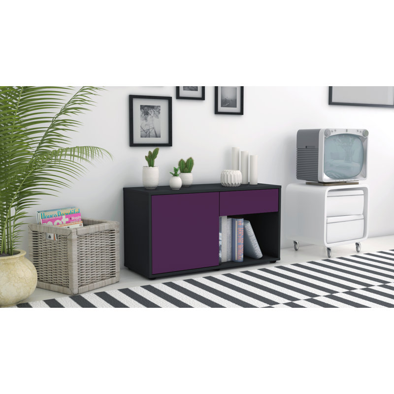 Keyon 92 cm W Chest of Drawers, Purple / Matte Anthracite