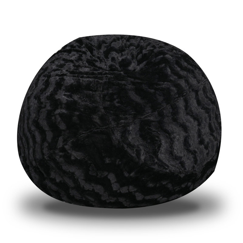 Fauteuil à billes en fausse fourrure, Similifourrure noire, H 39 po x l 56 po x P 56 po