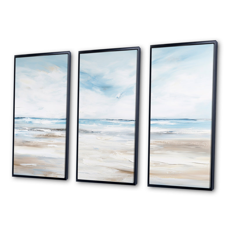 Pomerleau - Ensemble d'art sur toile océan côtier, Cadre flottant noir, H 32 po x l 48 po x P 1 po