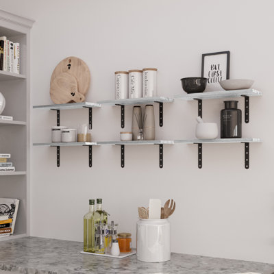 Étagères flottantes Lavish Home - Ensemble de 6 tablettes pour le salon, la cuisine, la chambre à coucher ou la salle de bain - Étagères flottantes en bois pour le mur - Décoration murale maison de campagne