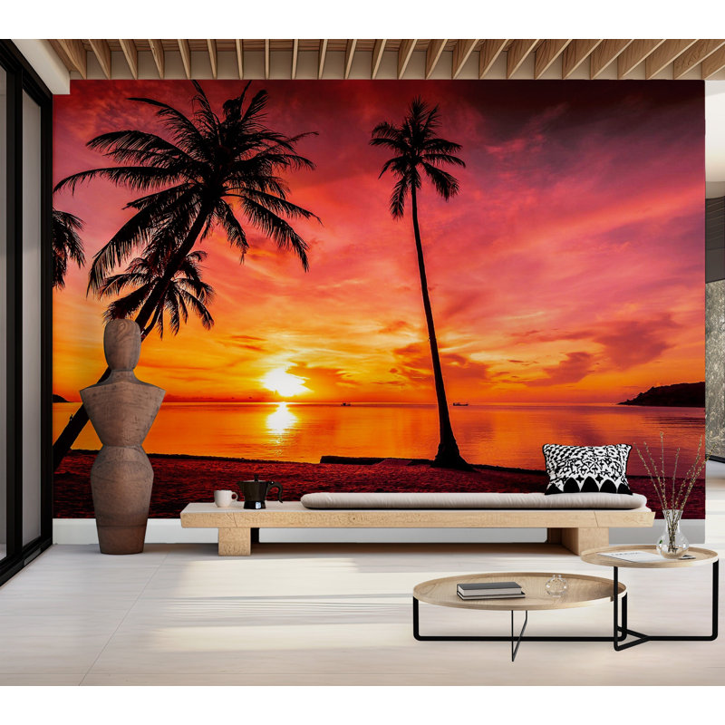 Murale pelez et collez de qualité supérieure - Tropical Sunset Beach, L 120 po x L 96 po