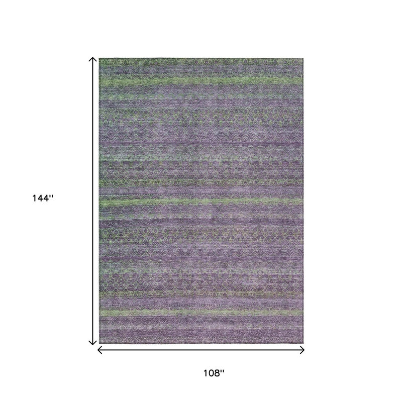 Tapis intérieur lavable rayé mauve et vert lime 9 pi x 12 pi