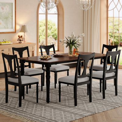 7-Piece Dining Table Set, 60Inch To 78Inch Extendable Wood Dining Table With Removable Leaf, Kitchen Table Set With 6 Upholstered Side Chair, Dining T by Latitude Run
