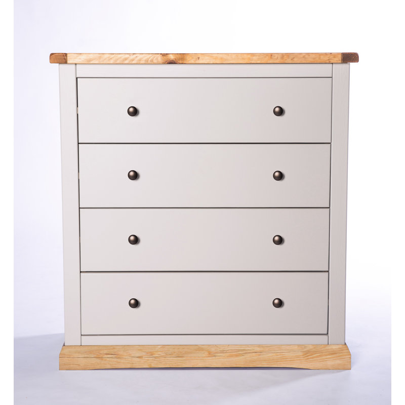 Mukilteo 90cm W 4 - Drawer Chest of Drawers, Grey/Wood, Brass