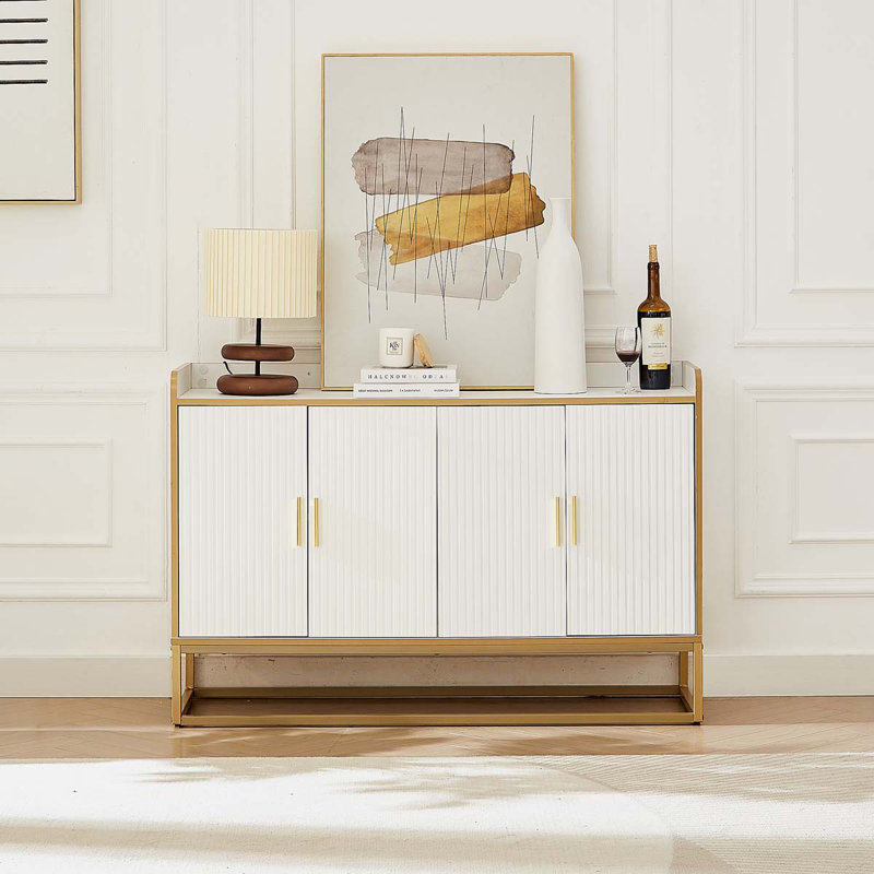 Helrike Sideboard with Metal Legs, Buffet Table, Dining Cabinet, White