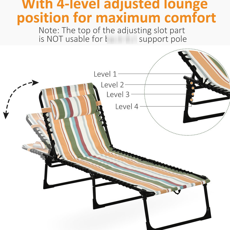 Siège de patio pliable - Fauteuil avec 4 fauteuils inclinables, en filet respirant et élastiqué, coussin, chaise longue pliante jaune pour dossier de plage, bord de plage