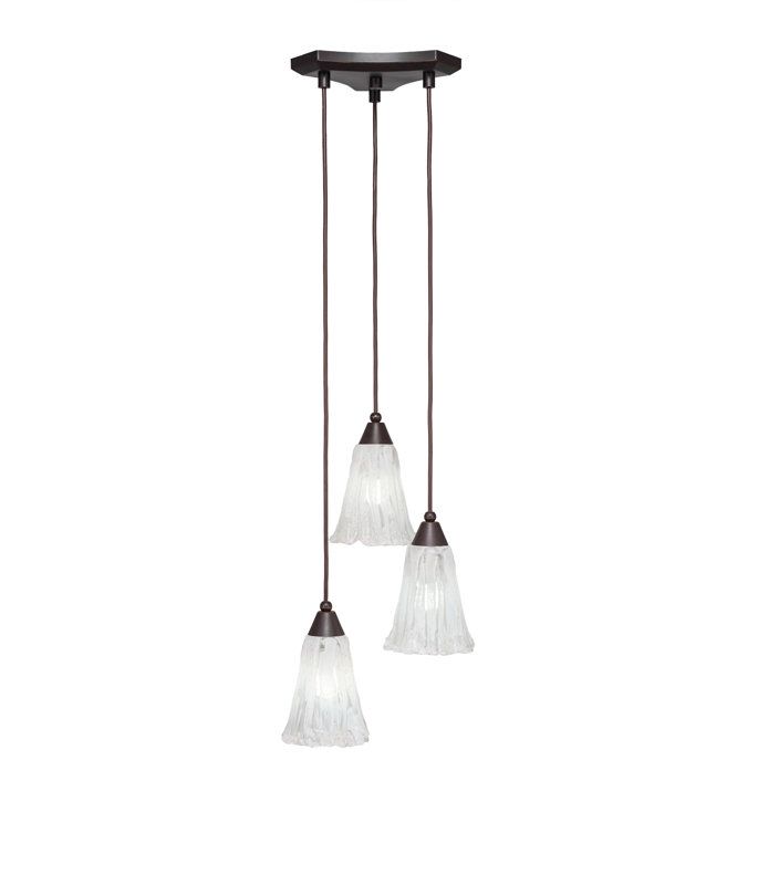 Europa 3 Light Cord Cluster Pendalier Shown In Brushed Nickel Finish With 5" White Linen Glass, Frosted Crystal, 5.5"