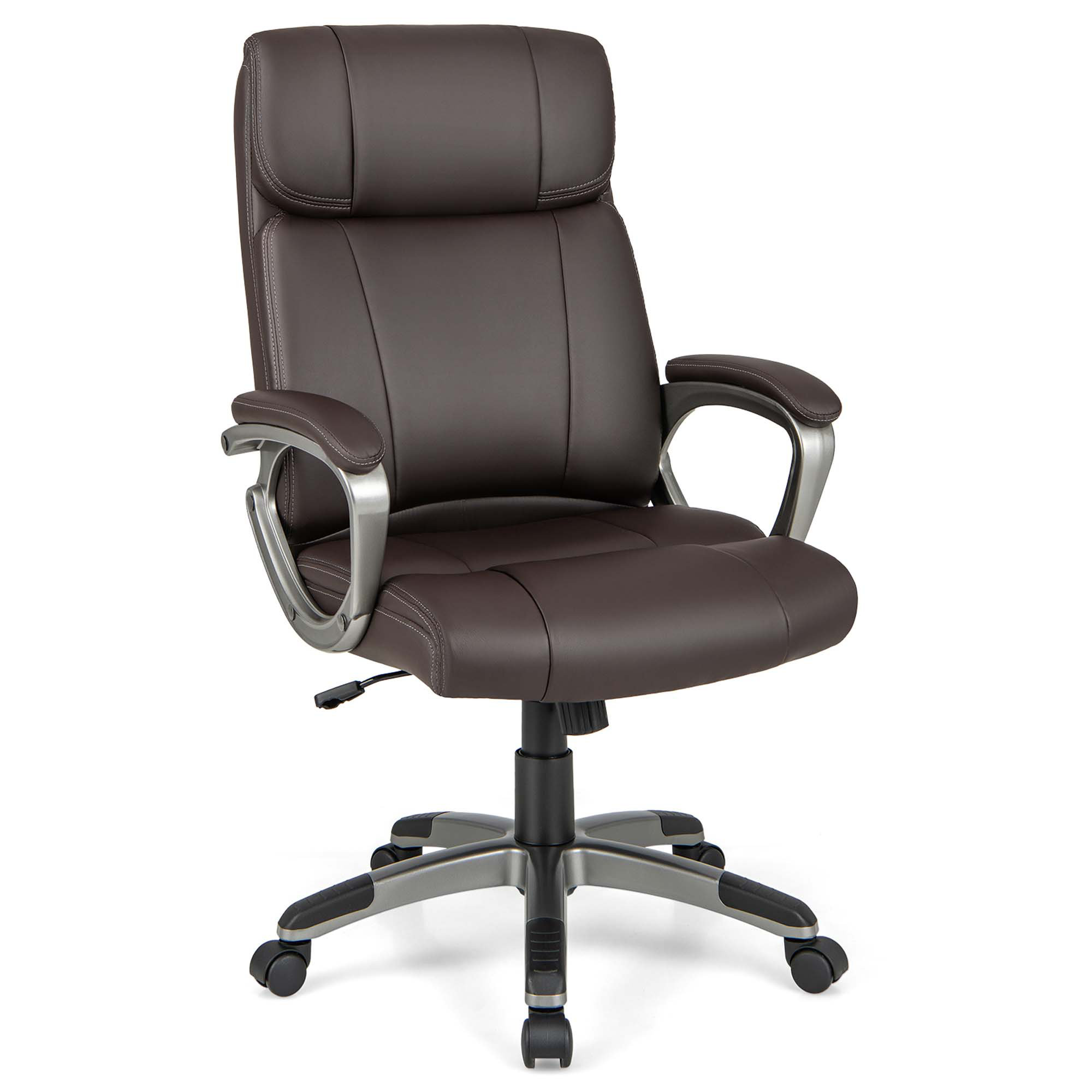 Latitude Run Ergonomic Office Chair Pu Leather Executive Swivel With Upholstered Armrests Brown