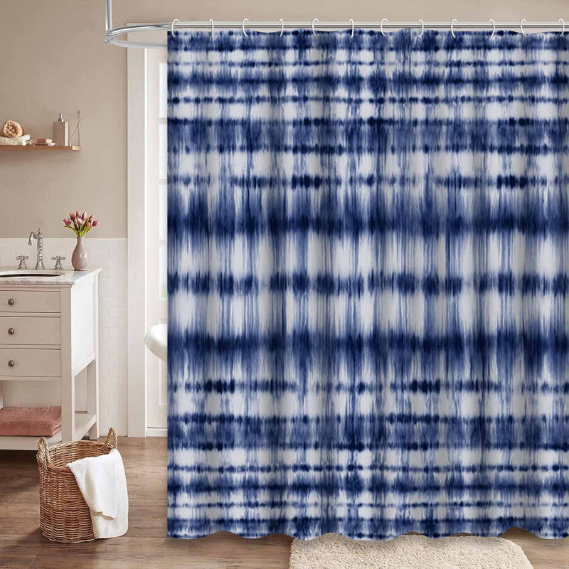 Rideau de douche à motif abstrait bleu indigo avec 12 crochets, L 72 po x l 84 po