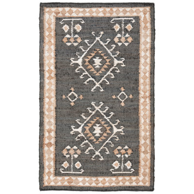 Tapis noir / ivoire en jute tissé à plat à la main Mickie Southwestern