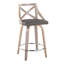 Tabourets de comptoir Ã  hauteur fixe et pivotants, en bois gris clair et simili cuir gris, avec repose-pieds rond en mÃ©tal chromÃ© - Lot de 2