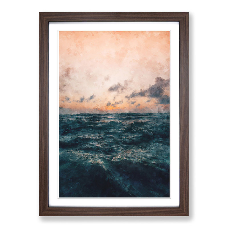 Ocean Beneath a Peach Sky - Picture Frame Graphic Art Print, Walnut Framed, 87cm H x 62cm W x 2cm D