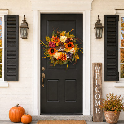 Couronne d'automne 24 po avec décoration florale et feuillage d'automne rustique Moody Autumn