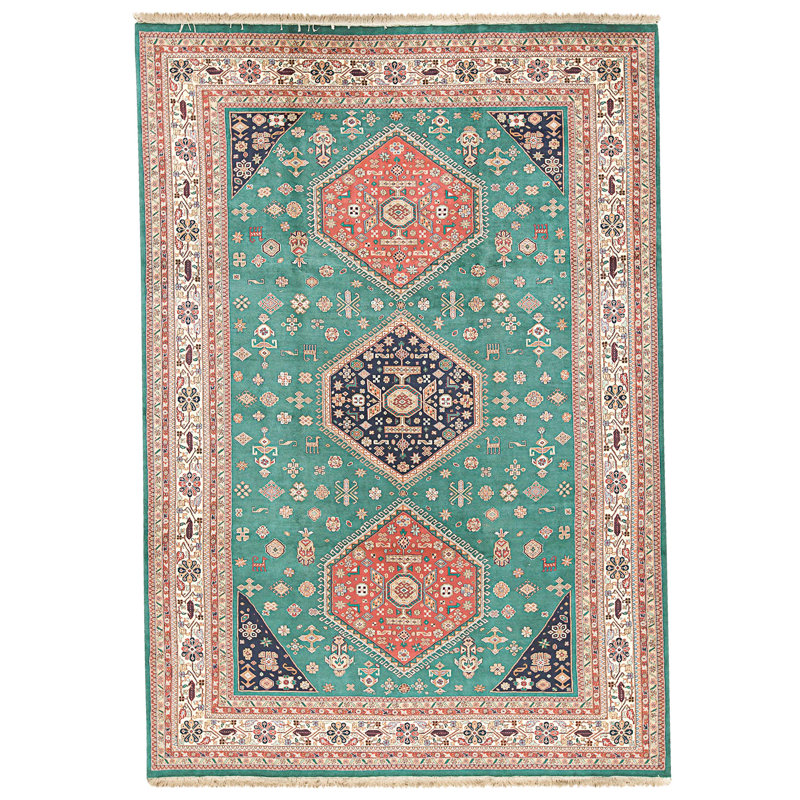 Tapis vert et crème noué à la main de haute qualité