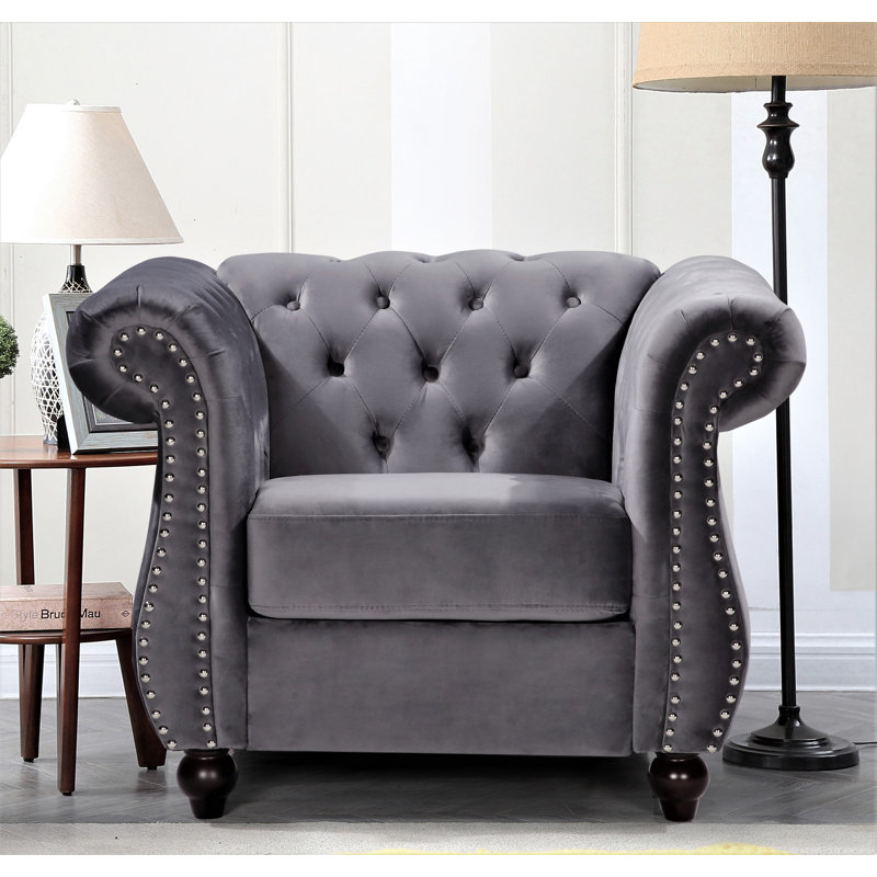 Fauteuil Chesterfield 40,6 po Feldt, gris