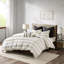 Housse de couette inspirée en coton à rayures horizontales gris anthracite avec taies décoratives assorties-121234456