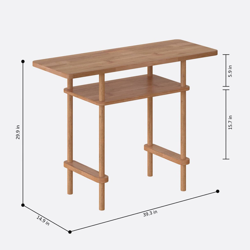 Console en bois massif avec 2 tablettes Soho, H 30 po x l 39,2 po x P 15 po